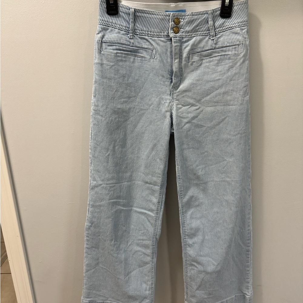 Draper James Light Blue and White Striped Jeans